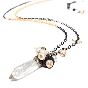 Necklace - Quartz Bullet with Pearl Cluster by Calliope Jewelry