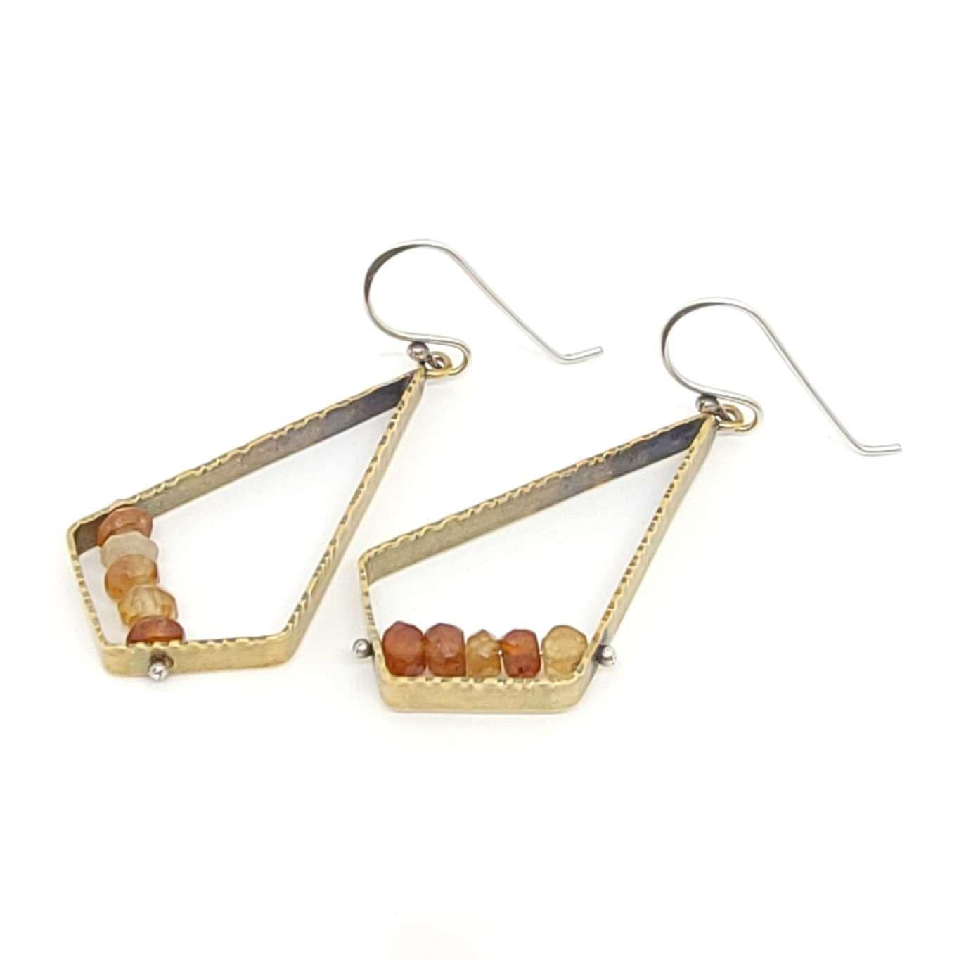 Earrings – Chocolate Moonstone Abacus Drops in Brass by Una Barrett