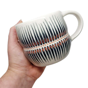 Mug - Small in Outward Linear with Orange Accents by Britt Dietrich Ceramics