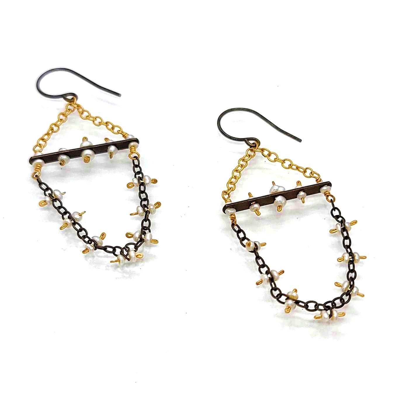 Earrings - Freshwater Pearl Chain Swag by Calliope Jewelry