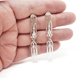 Earrings - Drops - Double Rectangle Openwork Argentium Silver by Jen Surine