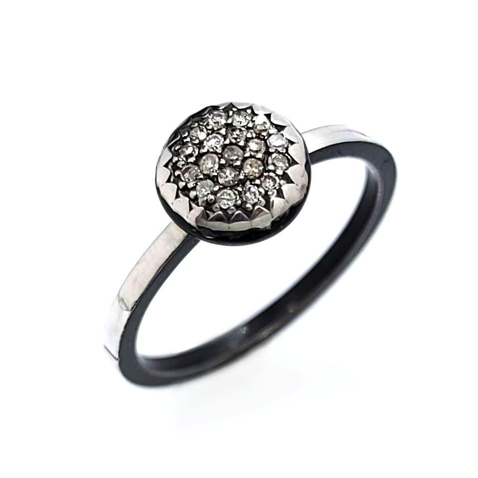 Ring - Size 8 (Custom Sizing Available) - 8mm Pavé Diamond on Notched Band in Sterling Silver by 314 Studio