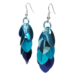 Earrings - Long Feather Cascade in Chicago Blues by Rebeca Mojica