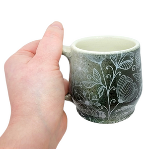 Mug – Flowers on Green and Black by Clay It Forward