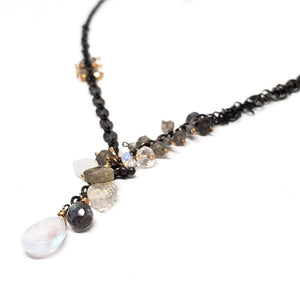 Necklace - Short Asymmetric Moonstone and Labradorite Cluster by Calliope Jewelry