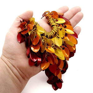 Necklace - Statement Leafy Cascade Bib in Flame by Rebeca Mojica