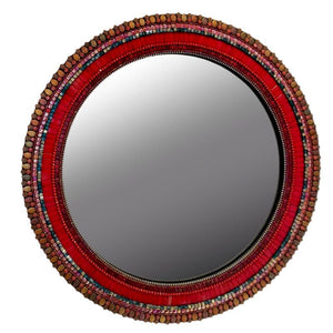 Mosaic Mirror - 24in Round in Red by Zetamari Mosaic Artworks