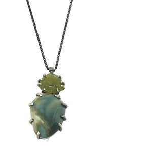 Necklace - Theia Blue Green Jasper and Serpentine Sterling by Three Flames Silverworks