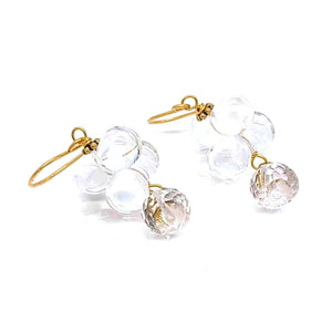 Earrings - Smooth Clear Quartz Bubbles with Faceted Drops by Calliope Jewelry