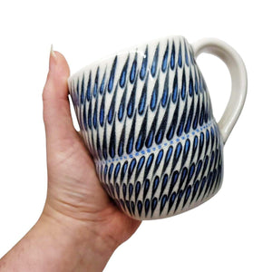 Mug - Small in Outward Diagonal Tiered Linear with Blue Accents by Britt Dietrich Ceramics
