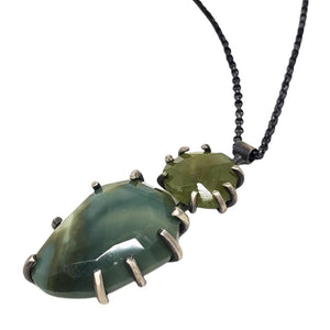 Necklace - Theia Blue Green Jasper and Serpentine Sterling by Three Flames Silverworks