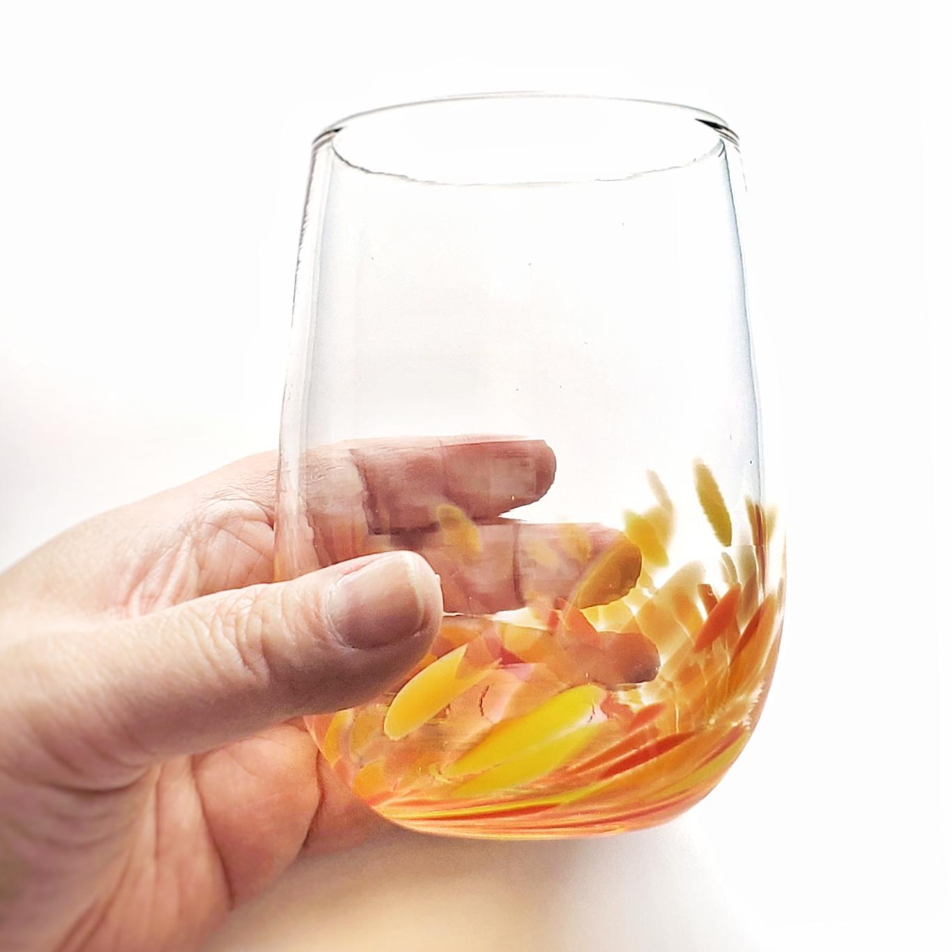 Vino Breve Red Orange Stemless Wine Glasses