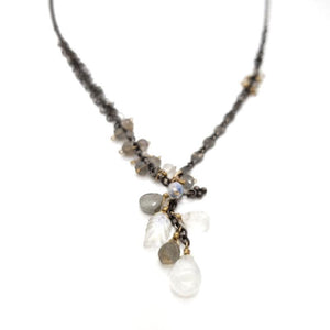 Necklace - Asymmetric Moonstone and Labradorite Cluster by Calliope Jewelry