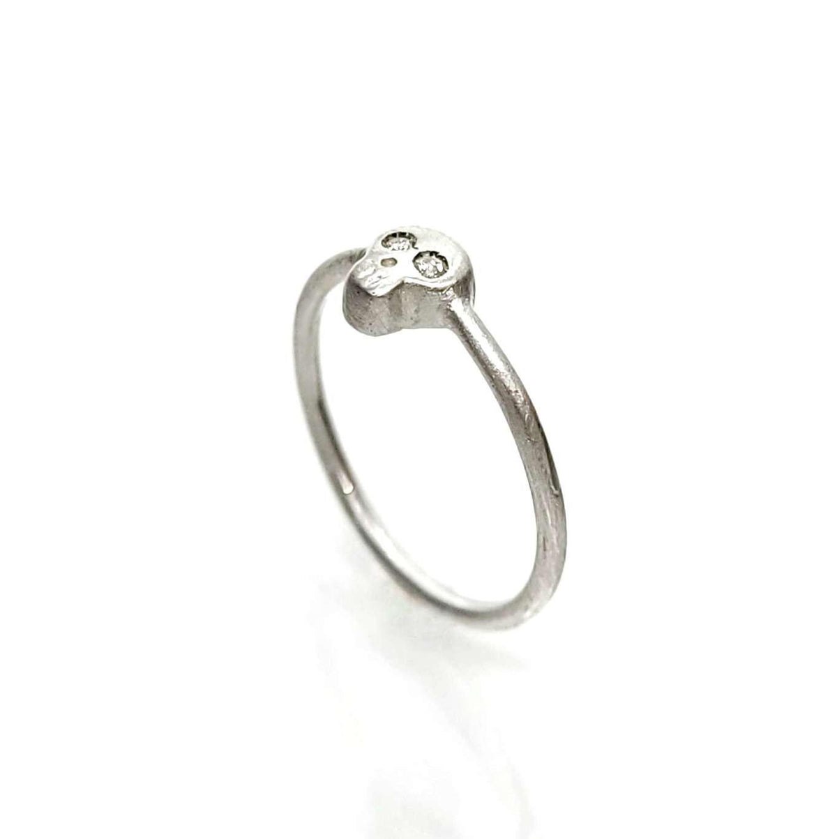 Ring - Diamond-Eyed Tiny Skull Face in Sterling Silver by Michelle