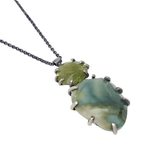 Necklace - Theia Blue Green Jasper and Serpentine Sterling by Three Flames Silverworks