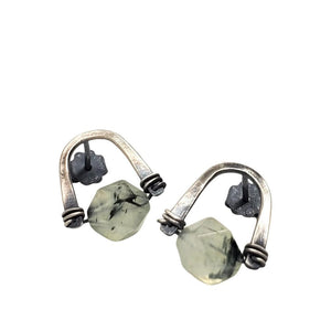 Earrings - Arc Prehnite Sterling Studs by Three Flames Silverworks
