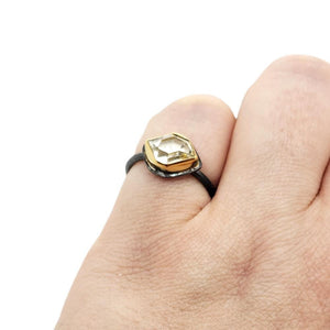 Ring - Size 8 (Custom Sizing Available) - Glacier Horizontal Herkimer in Oxidized Sterling Silver and 22k Yellow Gold by Stórica Studio