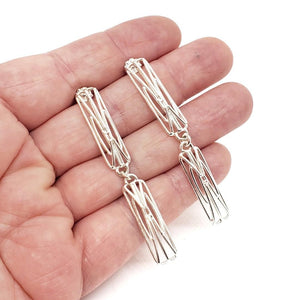 Earrings - Drops - Double Rectangle Openwork Argentium Silver by Jen Surine