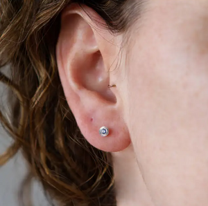 Earrings - Small Aurora Studs in Sterling Silver and Blue Sapphire by Corey Egan