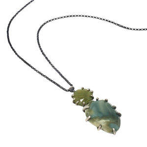 Necklace - Theia Blue Green Jasper and Serpentine Sterling by Three Flames Silverworks