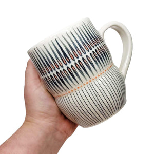 Mug - Large in Outward Linear and Pinstripe with Orange Accents by Britt Dietrich Ceramics
