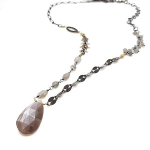 Necklace - Chocolate Moonstone Drop with Mixed Chain by Calliope Jewelry