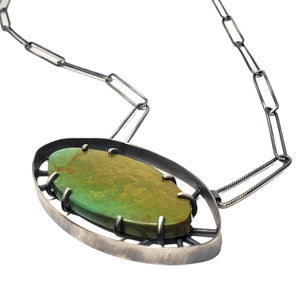 Necklace - Wayfinder Green Tyrone Turquoise Sterling by Three Flames Silverworks