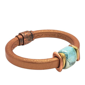 Bracelet - Tuscan Sunset in Copper Leather with Mixed Metals and Ceramic by Diana Kauffman Designs