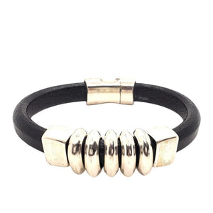 Bracelet - Paris in Black Leather with Silver by Diana Kauffman Designs