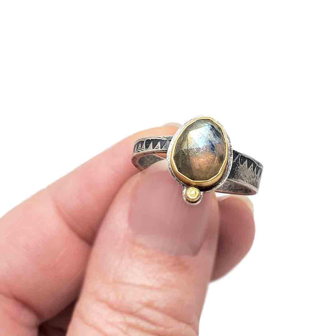 Ring - Size 9.25 - OOAK Labradorite Ring in Mixed Metals by