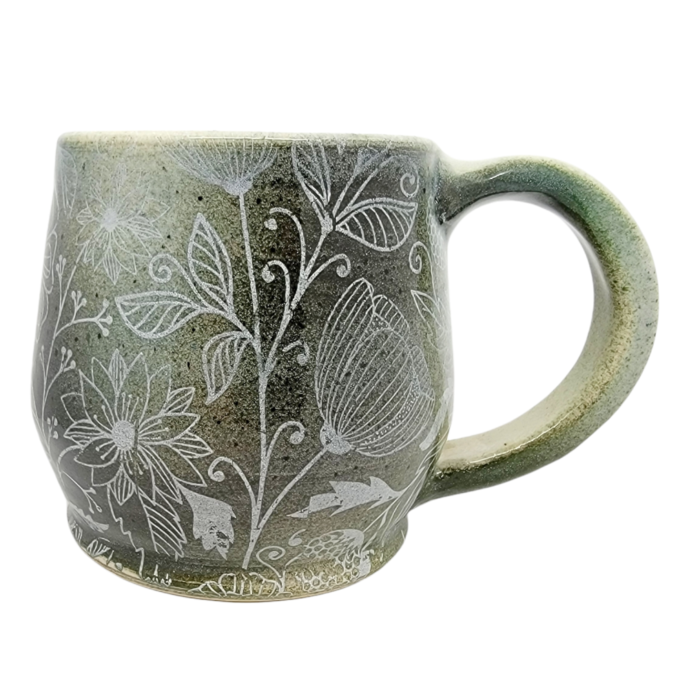 Mug – Flowers on Green and Black by Clay It Forward