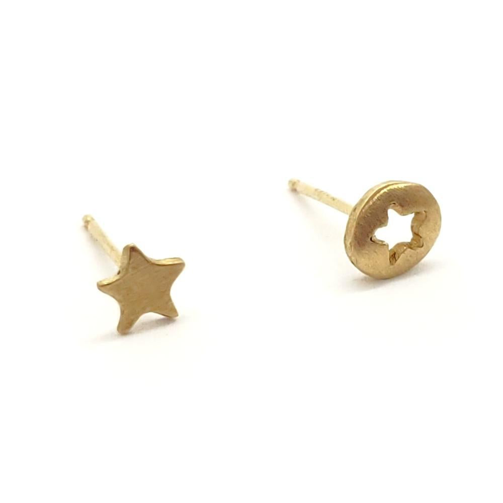 Earrings - Asymmetric Star Cutout Studs in 14k Yellow Gold by