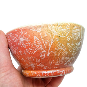 Bowl – Flowers on Orange and Olive by Clay It Forward