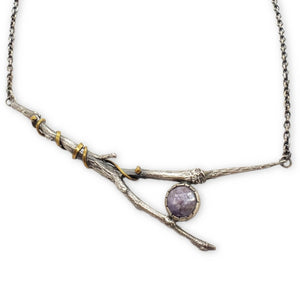 Necklace – Lavender Sapphire Tulip Poplar Branch by Una Barrett