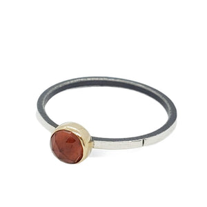 Ring - Size 7 (Custom Sizing Available) - 5mm Garnet on Notched Band in 14k Gold and Sterling Silver by 314 Studio
