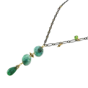 Necklace - Long Mixed Chain with Emerald Triple Drop by Calliope Jewelry
