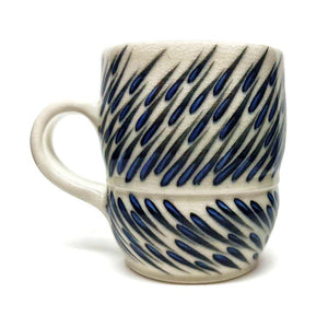 Mug - Large in Angled Outward Raindrop with Blue Accents by Britt Dietrich Ceramics
