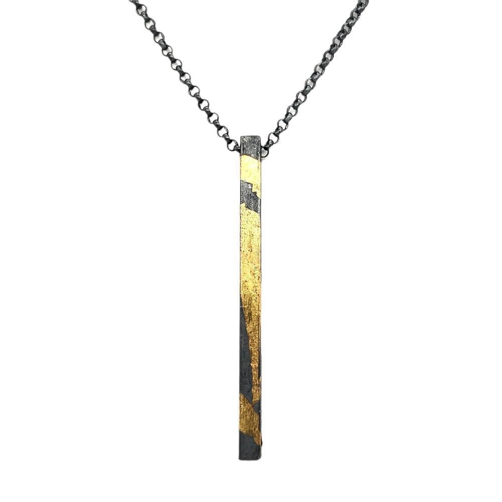Necklace - Golden Bar in 24k Yellow Gold and Oxidized Sterling Silver by Stórica Studio