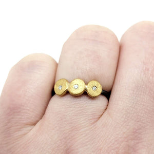Ring - Size 7 - Diamond Stepping Stones in 22k Yellow Gold and Oxidized Sterling Silver by Storica Studio