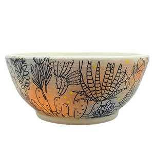 Bowl – Cacti on Orange and Lavender with Yellow Dots by Clay It Forward