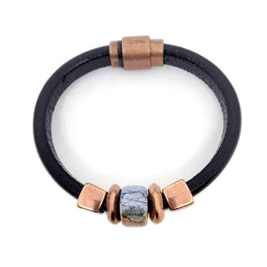 Bracelet - Midnight Sun in Black Leather with Copper and Ceramic by Diana Kauffman Designs