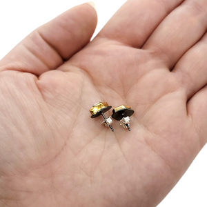 Earrings - Glacier Herkimer Studs in 22k Gold and Oxidized Sterling Silver by Storica Studio