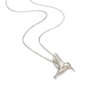 Necklace - Diamond-Eyed 3D Hummingbird in Sterling Silver by Michelle Chang