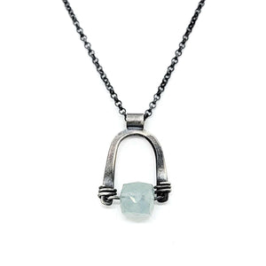Necklace - Arc Aquamarine Pendant Sterling 18in Chain by Three Flames Silverworks