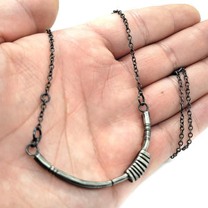 Necklace - Architectural Asymmetrical Oxidized Sterling by Taviametal