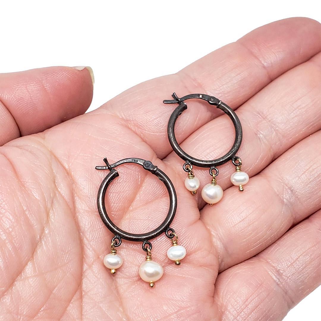 Earrings - Freshwater Pearl Hoops by Calliope Jewelry