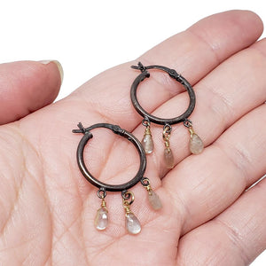 Earrings - Peach Moonstone Hoops by Calliope Jewelry