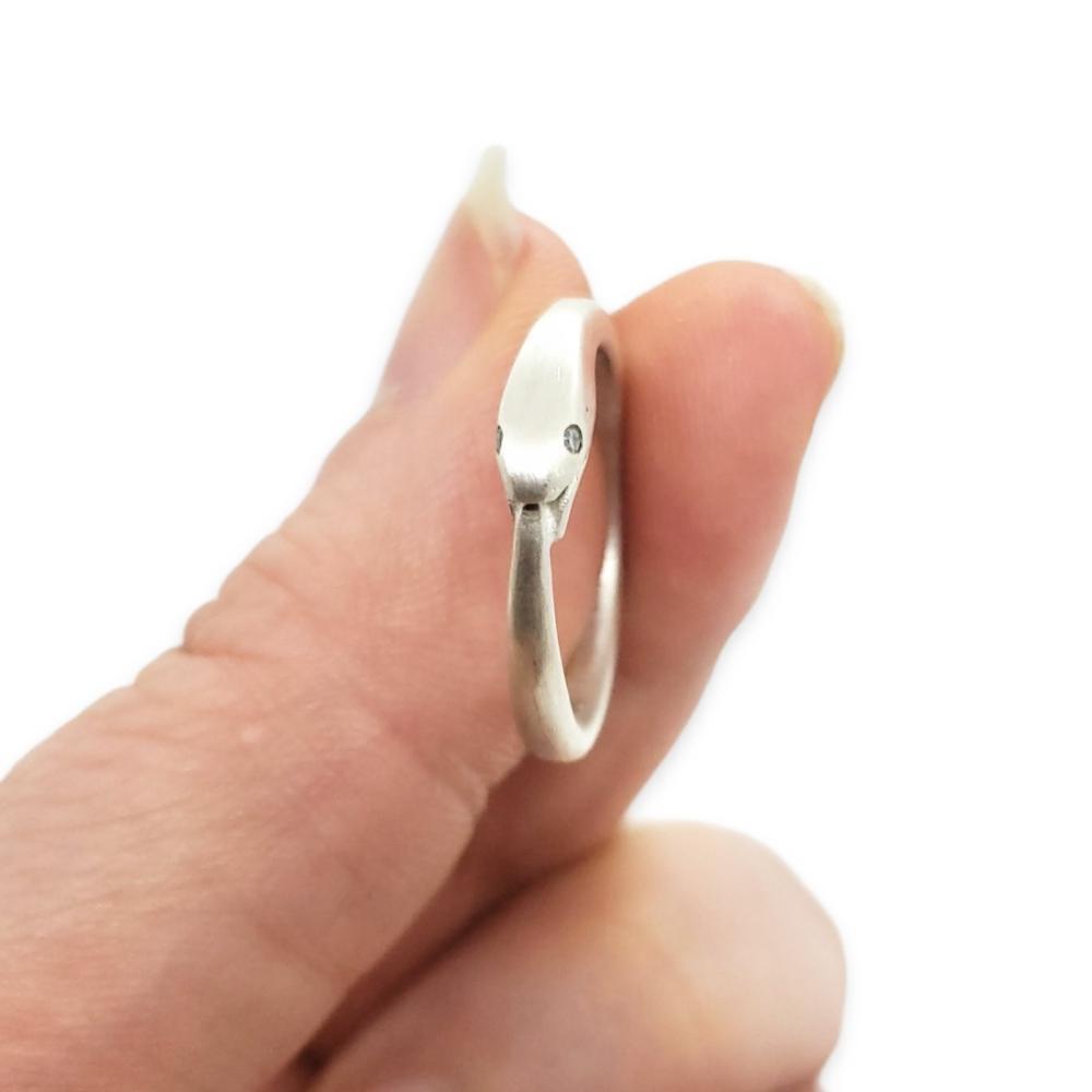 Ring - Diamond-Eyed Ouroboros Snake in Sterling Silver by Michelle Chang