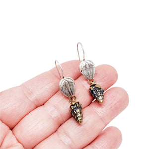 Earrings – Sterling Silver Trilobite Drops with Bronze Shell by Una Barrett
