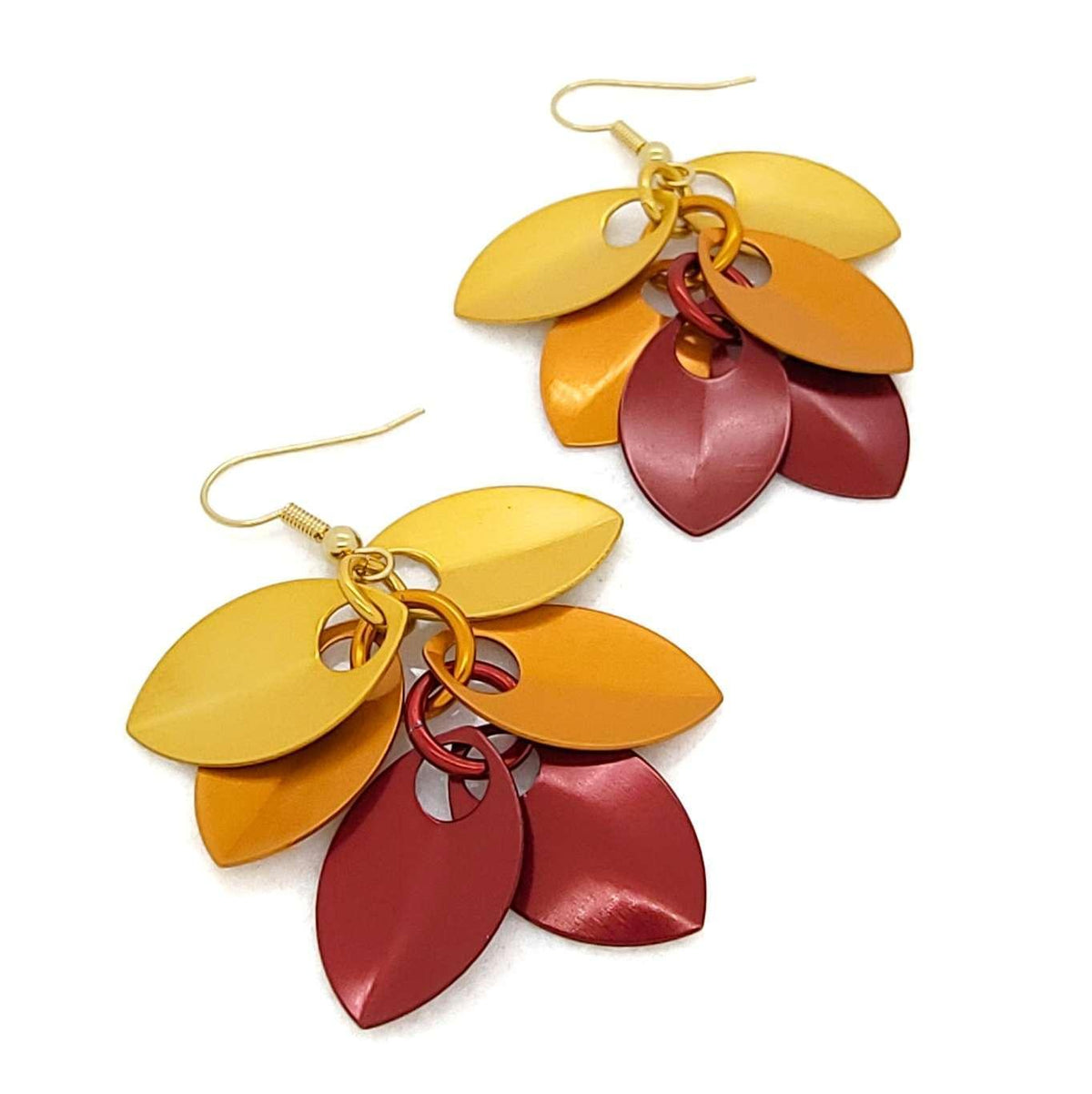 Earrings - Short Leafy Cascade (Flame) by Rebeca Mojica